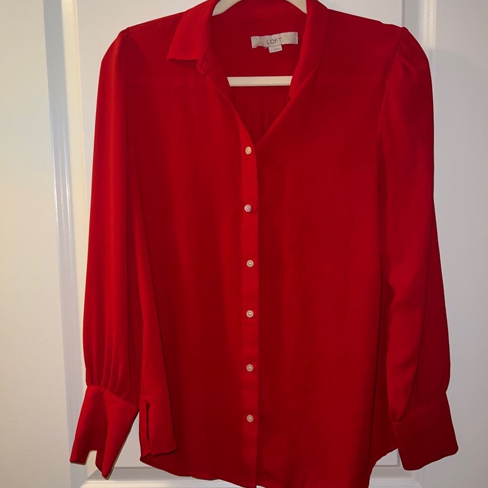 Ann Taylor Loft Red Button Down - image 1